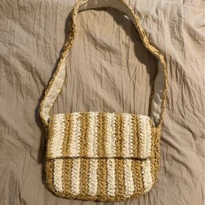 Striped Tan and Cream Woven Shoulder Bag